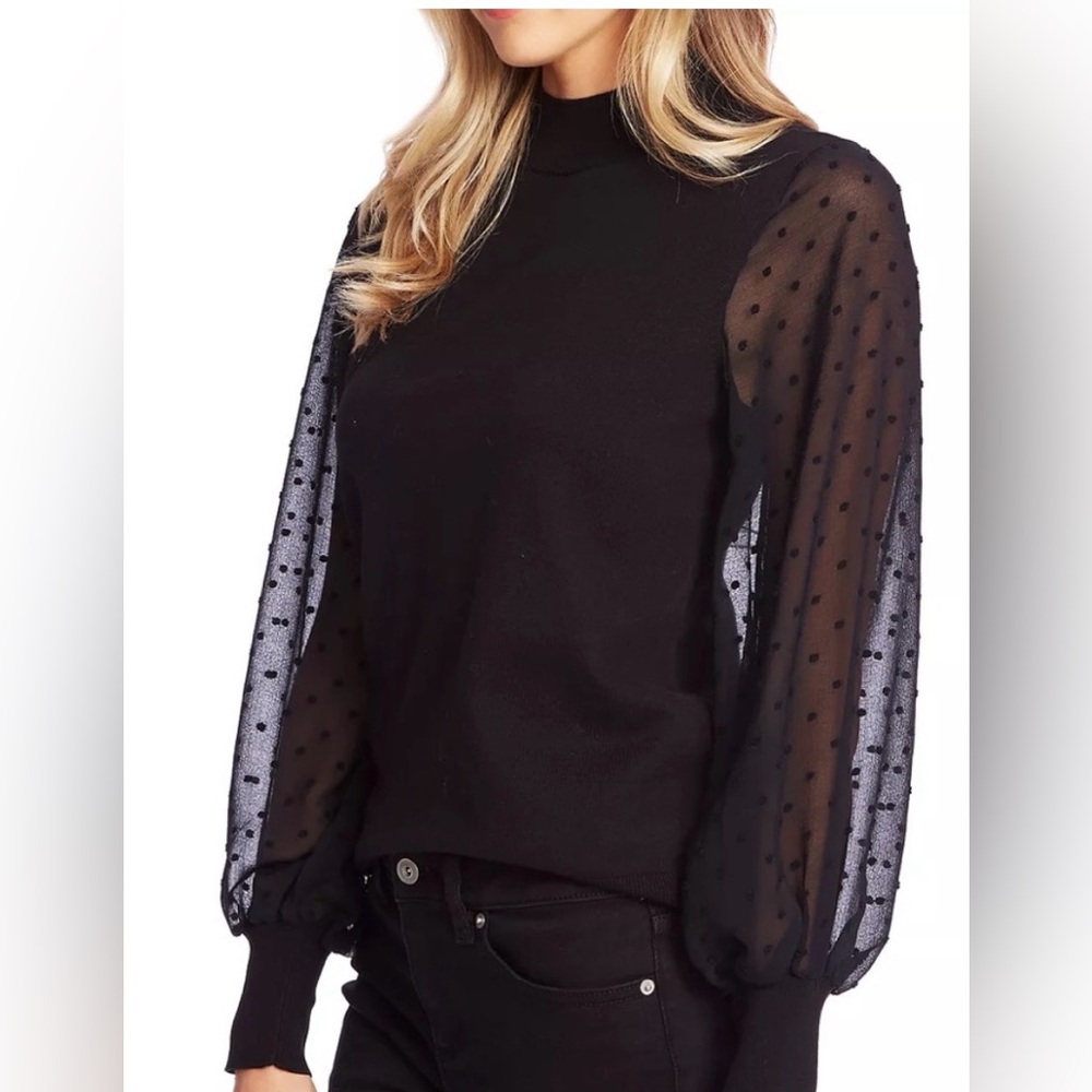 Cece Women Black Sheer Embellished Long-Sleeve Casual Sweater Size Small